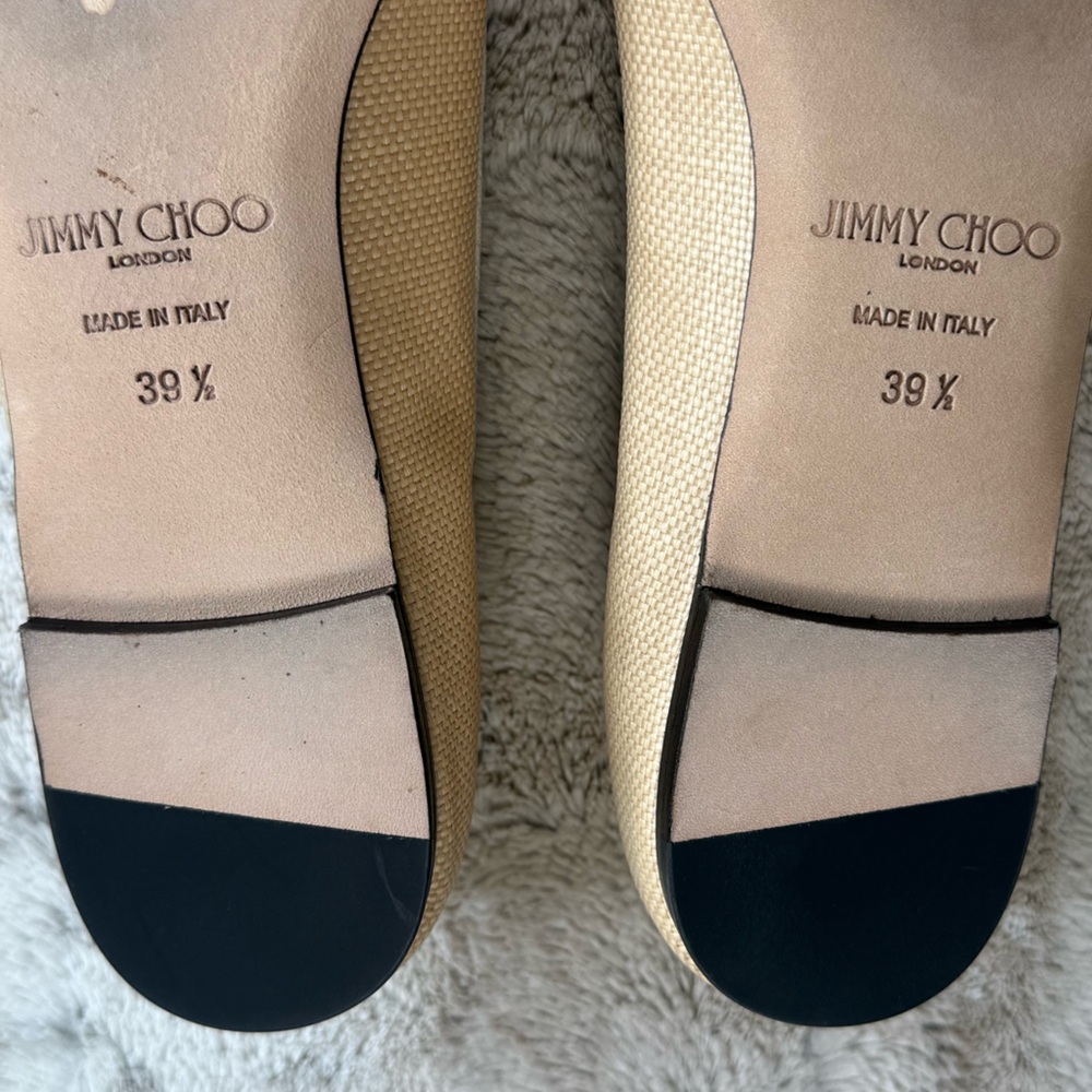 JIMMY CHOO Elme embellished leather-trimmed raffia ballet flats Size IT 39.5 - Picture 13 of 15